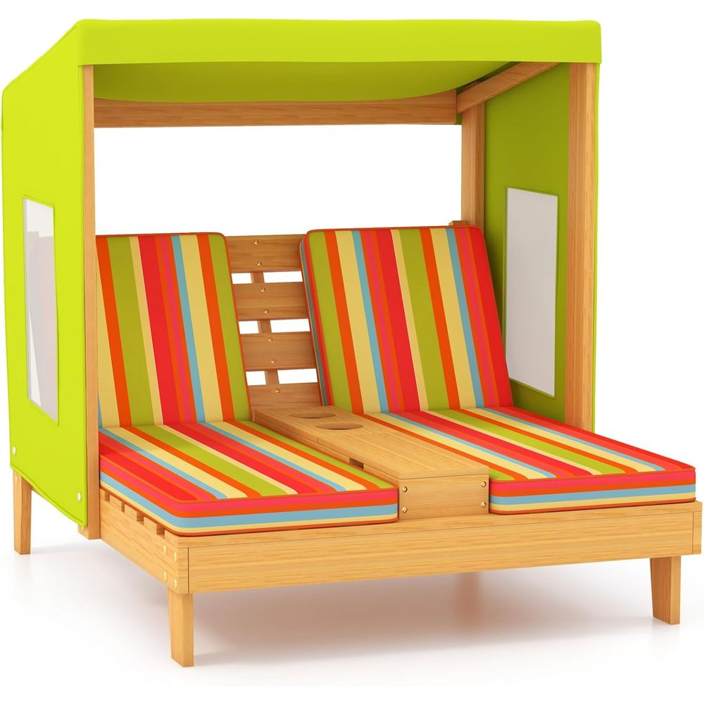 Kids Outdoor Lounger Chair - Kinder-Chaiselongue für draußen, Doppel-Poolliegen aus Holz