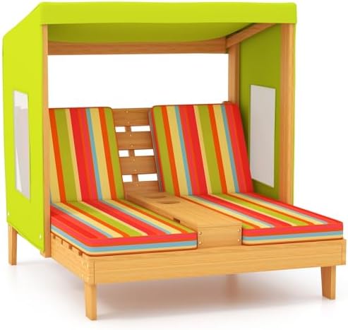 Kids Outdoor Lounger Chair - Kinder-Chaiselongue für Draußen, Kleinkind-Holz-Doppel-Poolliegen mit Getränkehaltern,
