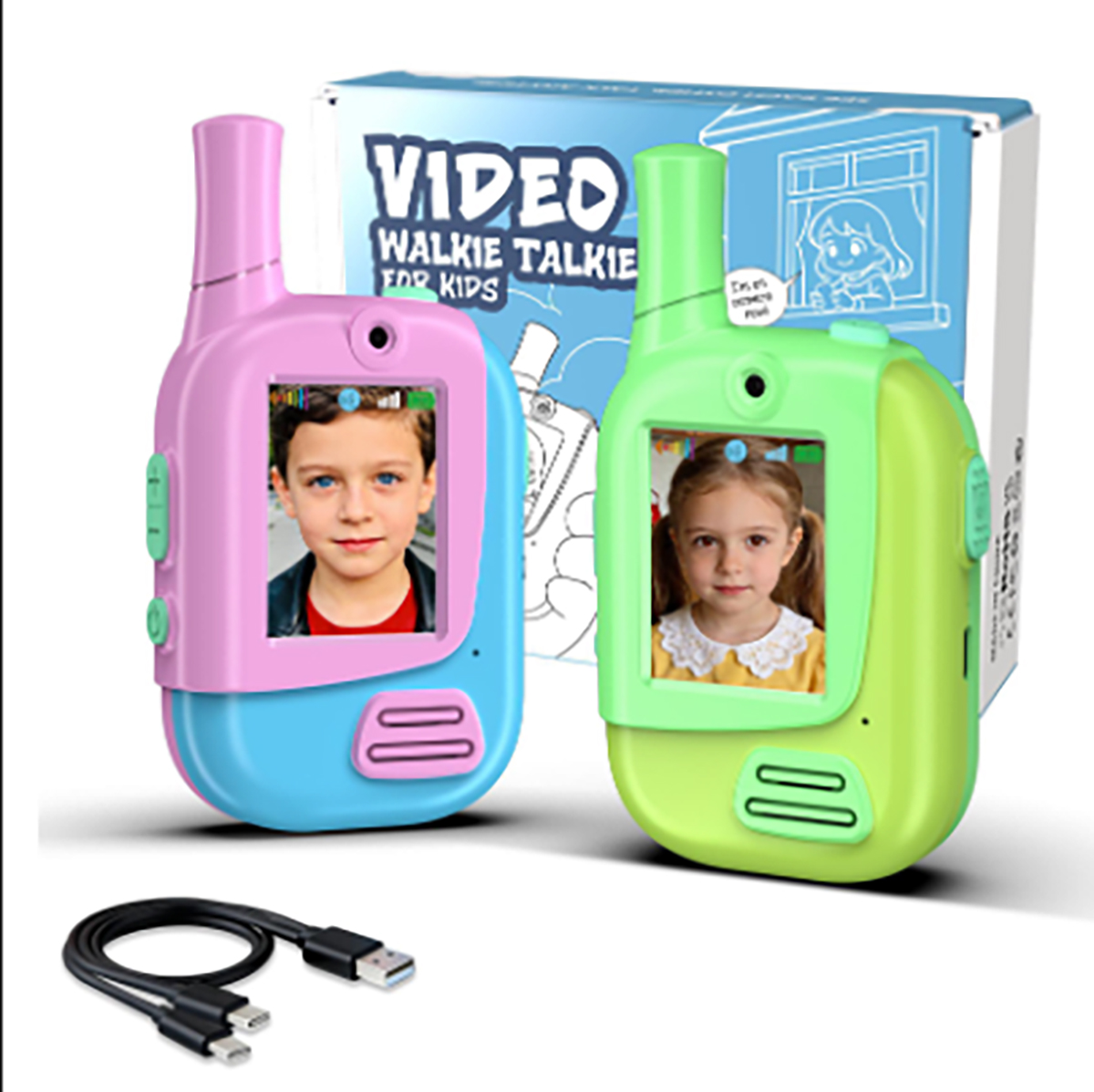 Kids Outdoor Education - 2er-Pack Wiederaufladbare Kinder-Video-Walkie-Talkies mit 4 Stimmverzerrer-Funktionen