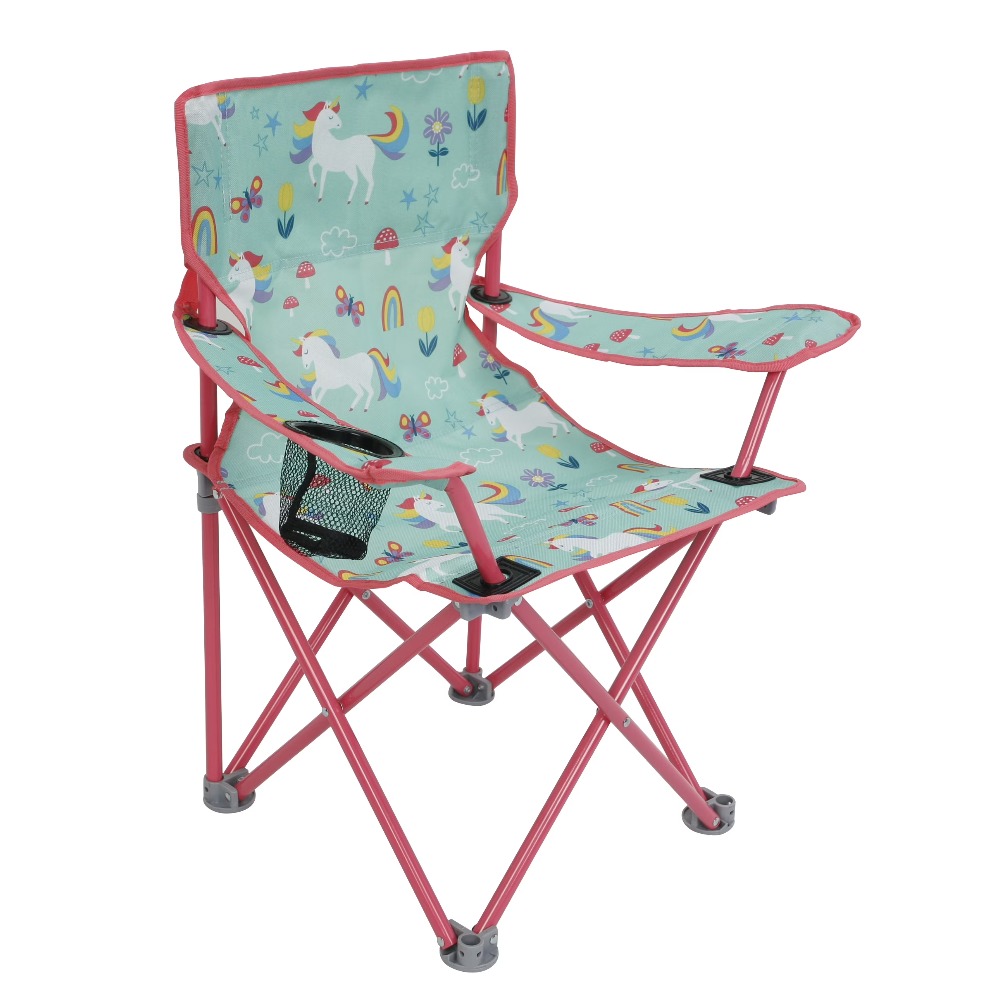 Kids Outdoor Lawn Chair - Kinder-Klappcampingstuhl mit Sicherheitsverriegelung Einhorn-Design Tragbarer Outdoor-Sitz