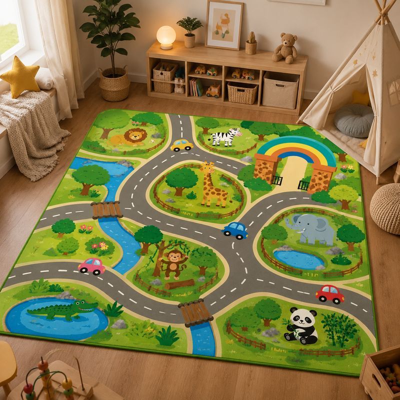 Kids Outdoor Zoo - VIKAMA Kids Town Zoo Traffic Spielteppich,
