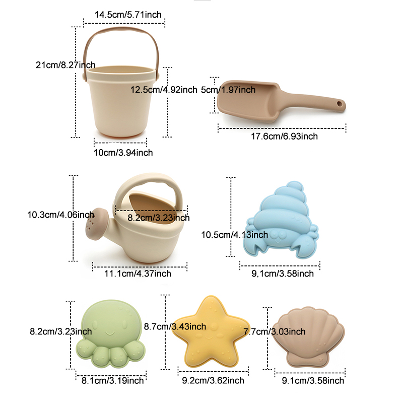 7-teiliges Silikon-Strandspiel – Kids Outdoor Toy Storage Bewertung und Preis